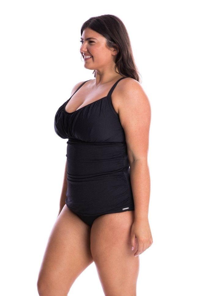 Black Honey Comb Ruched Underwire Tankini Top