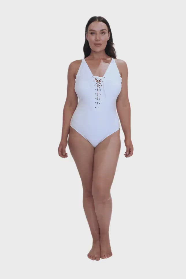 white tie front one piece