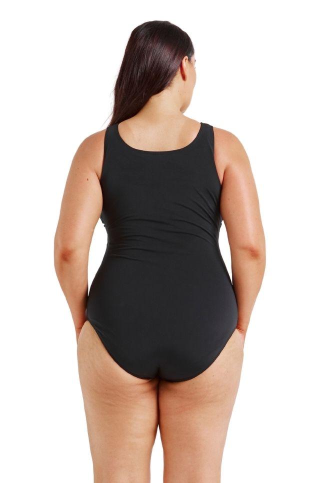 Chlorine Resistant Sleeveless Black Zip Front One Piece