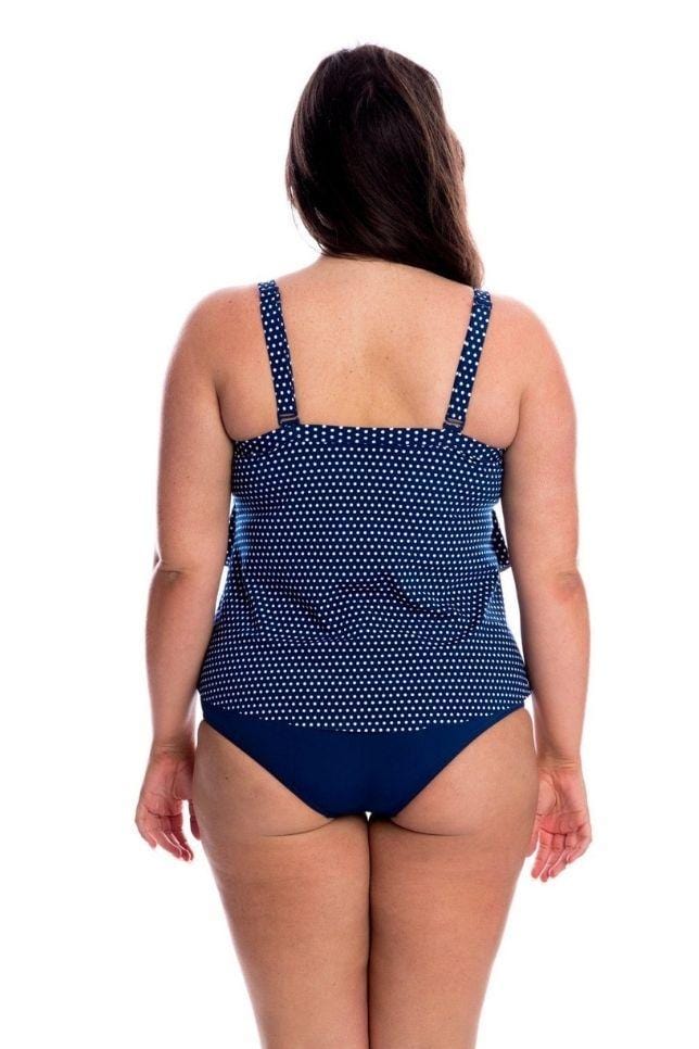 Chlorine Resistant Navy and White Dots 3 Tier Tankini Top