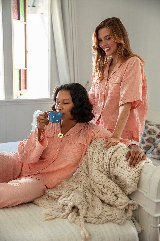 Models wearing Dusty Pink Long and short Cotton Pyjamas