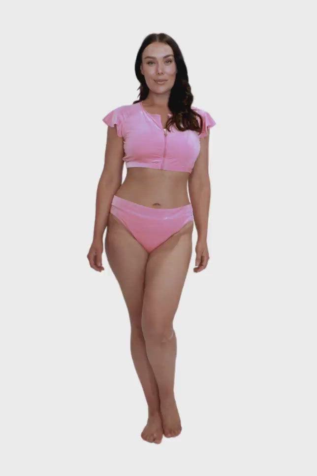 pink velvet frilled bikini top