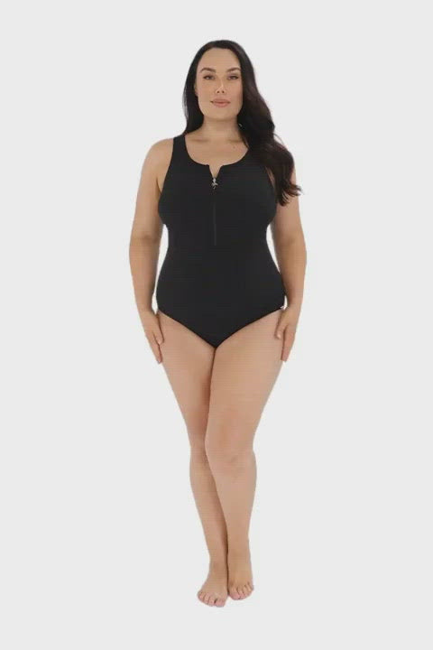 Chlorine resistant black sleeveless one piece