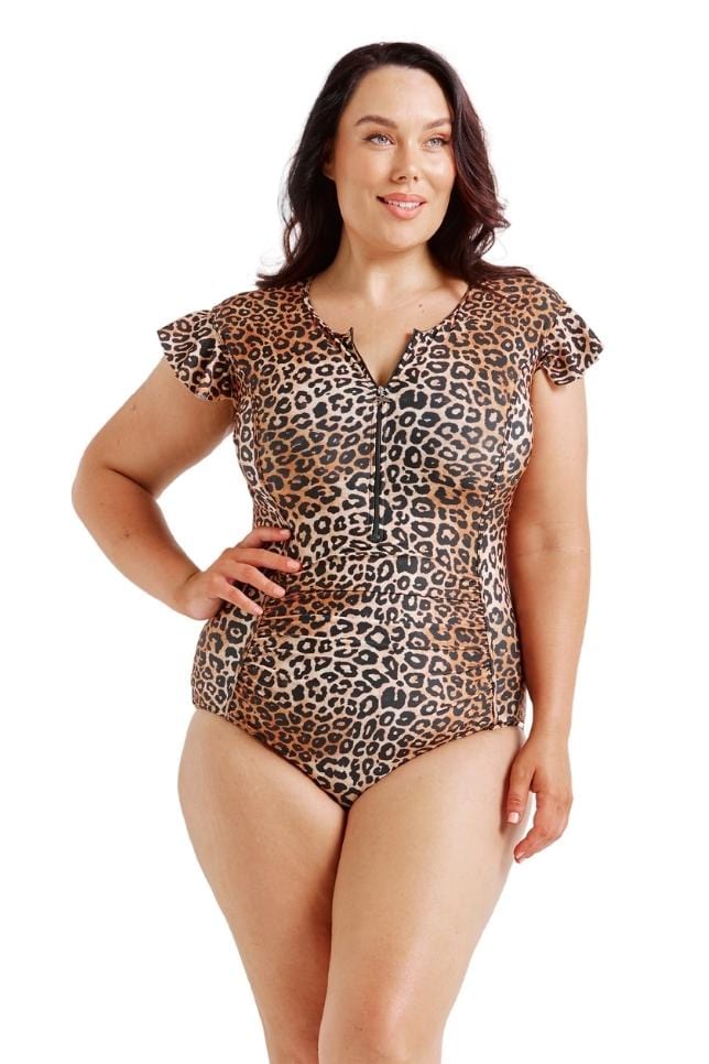 frill sleeve one piece leopard