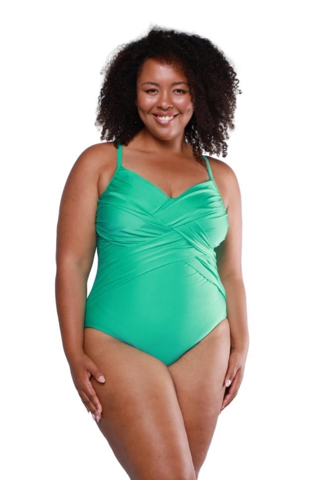 Shimmer green womens crossover swimsuit