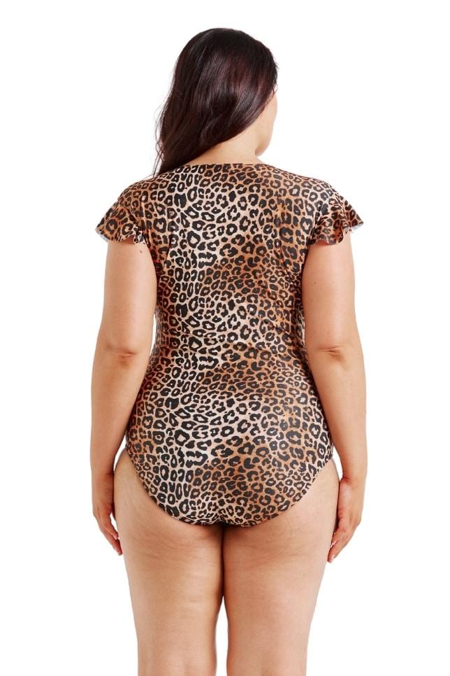 leopard print cap sleeve swimwear